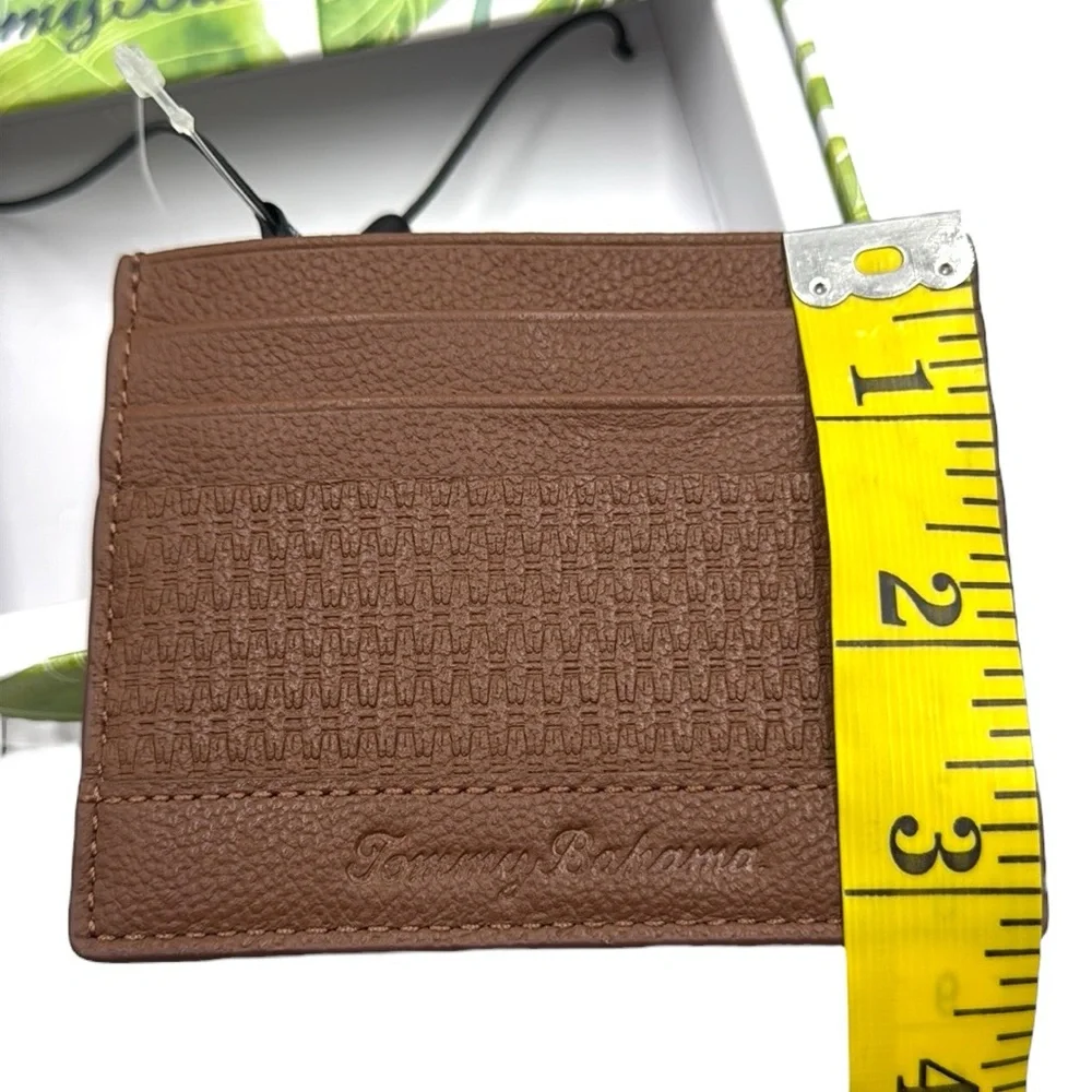 Tommy Bahama Tan Basket Weave Leather Card Case Slim Wallet Men's